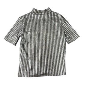 Zara Trafaluc Women’s Metallic Striped High Neck Short Sleeve Knit Top Size S‎